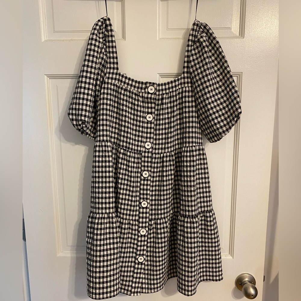 Women’s Gingham Puff Sleeve Mini Dress